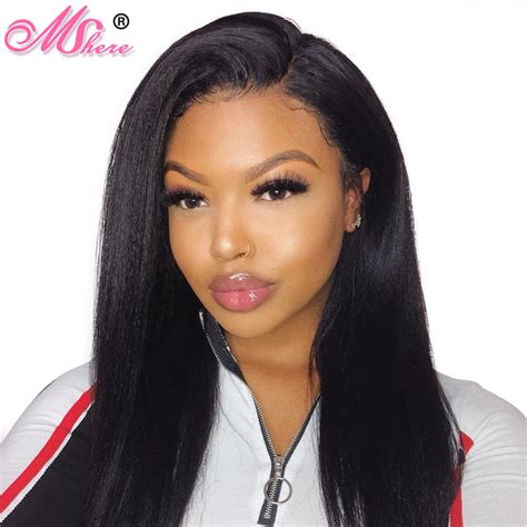 Mshere Yaki Lace Front Human Hair Wigs For Black Women Kinky Straight