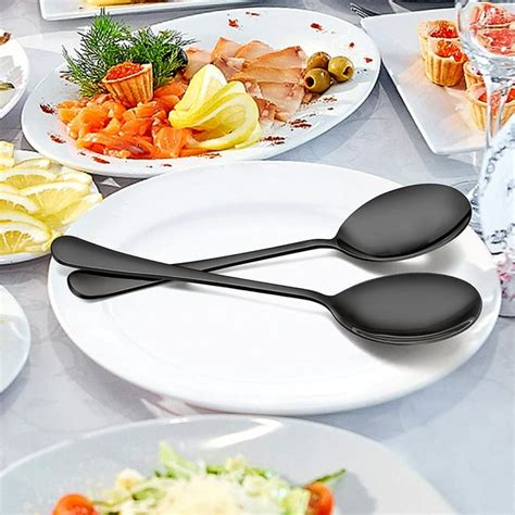 Black Serving Spoons Set Of 6 9 8 Inch Stainless Steel Large Dinner