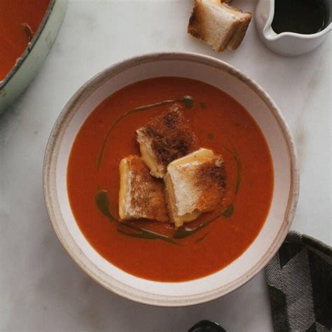 Roasted Tomato Soup With Grilled Cheese Croutons A Cozy Kitchen