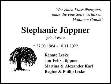 Traueranzeigen von Stephanie Jüppner trauer anzeigen de