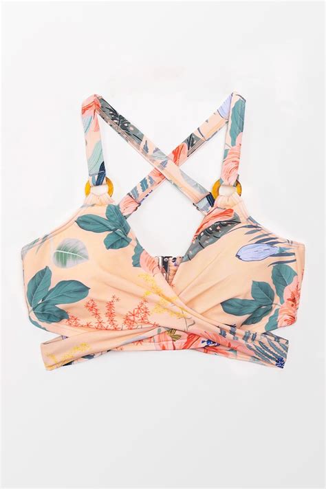 Myah Tropical Wrap Back Tie Plus Size Bikini Top