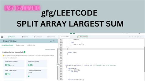 GFG POTD 7 JAN LEETCODE Split Array Largest Sum Hard Dsa