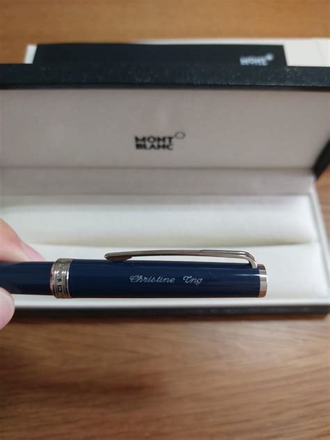 Montblanc engraved blue pen, Luxury, Accessories on Carousell