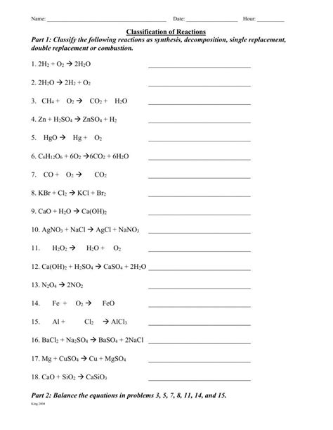 Types Of Chemical Reactions Worksheets Free Printable Worksheets Library