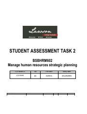 BSBHRM602 Manage Human Resources Strategic Planning Student Assessment