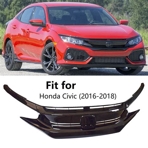 Fit For Honda Civic 2016 2018 Front Grille Gloss Black Grill Walmart