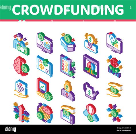 Crowdfunding Business Isometric Icons Set Vector Stock Vector Image