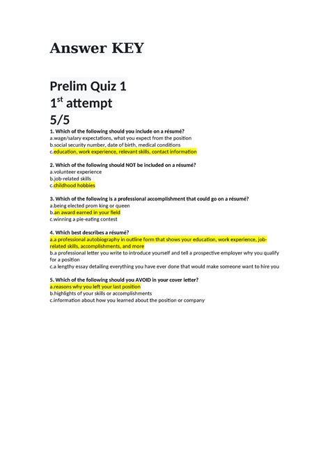 Cs T Ojt Prelim Quiz Answer Key Prelim Quiz St Attempt