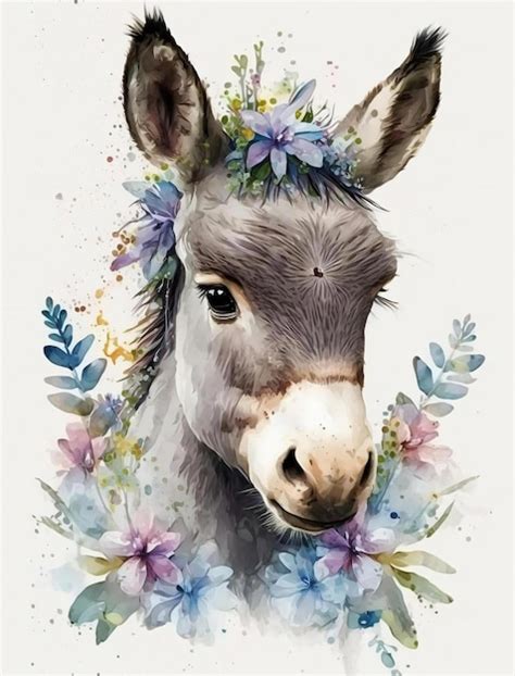 Premium Ai Image A Watercolor Painting Of A Donkey With A Flower Crown