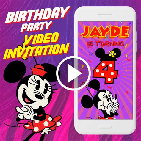 Minnie Mouse Birthday Party Video Invitation Minnie Animate Inspire