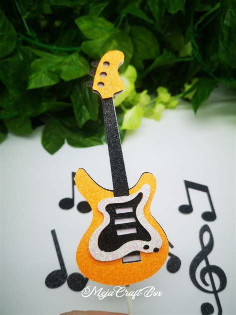 Guitar Cake Topper Set Orange Glitter