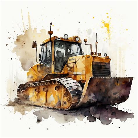 Premium Photo Watercolor Construction Vehicle Bulldozer Loader Excavator