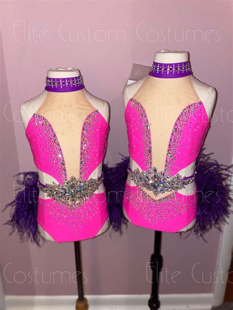 Custom Dance Costume Hot Pink Purple Sassy Jazz Leotard With Ostrich