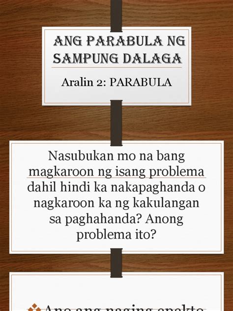 Ppt Ang Parabula Ng Sampung Dalaga Pdf