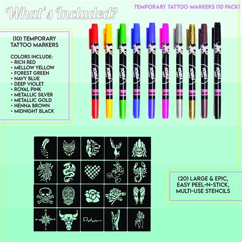 Looney Zoo Temporary Tattoo Markers for Skin, 10 Body Markers + 20 ...