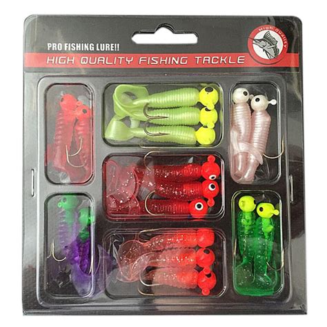 Buy Fishing Lures Set Jig Lead Head Hooks Soft Worm Grub Single Tail