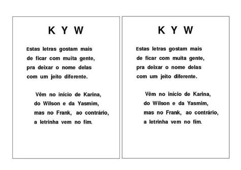 Nomes Com A Letra K W Y - Alfabeto K-Y-W com as Letras iniciais das palavras · Alfabetização Blog