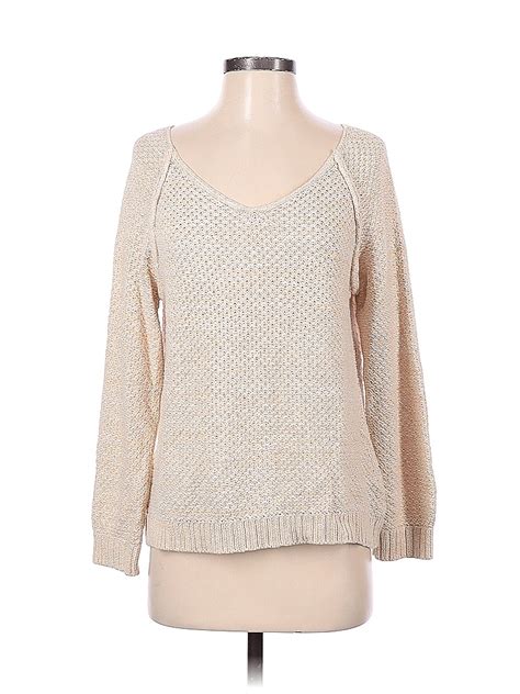 Notations Cotton Color Block Solid Tan Ivory Pullover Sweater Size