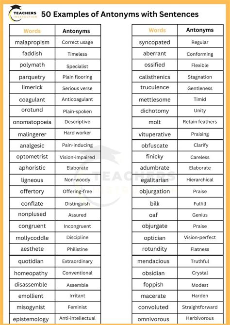 50 Examples Of Antonyms With Sentences