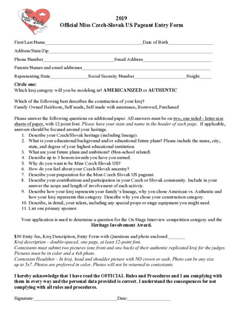 Fillable Online Local Pageant Contestant Parent Information Form Docx