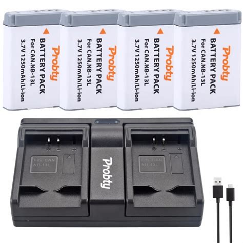 4Pcs Probty NB 13L NB 13L Battery USB Dual Charger For Canon