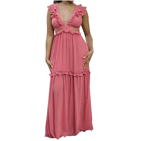 Summer Saving Wycnly Summer Dresses For Women Sexy Hollow Out Ruffle