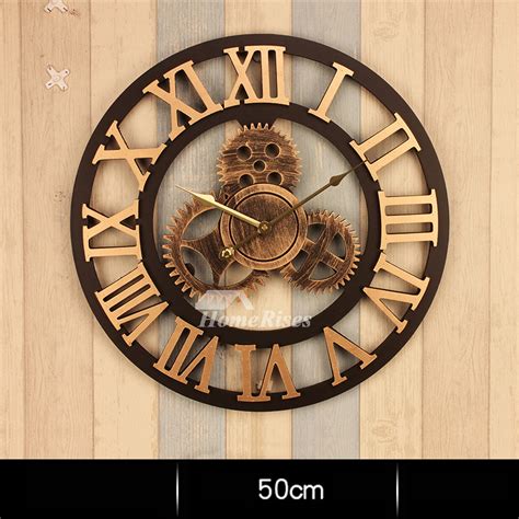 Gear Wall Clock Round Inch Large Mechanical Industrial Skeleton