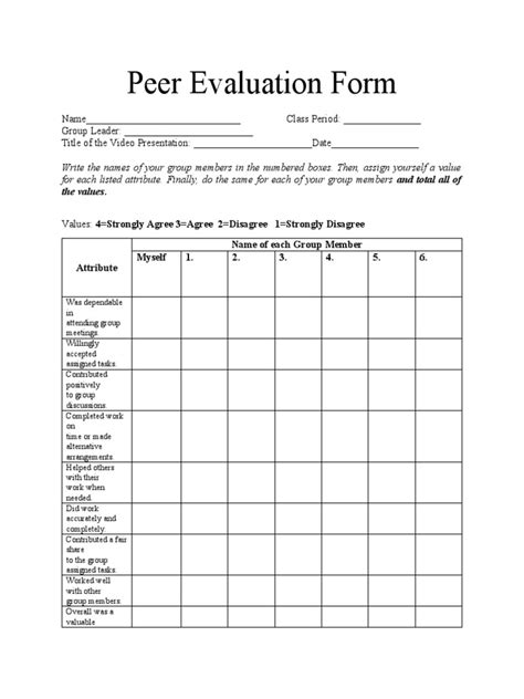 Peer Evaluation Rating Form Edited Pdf