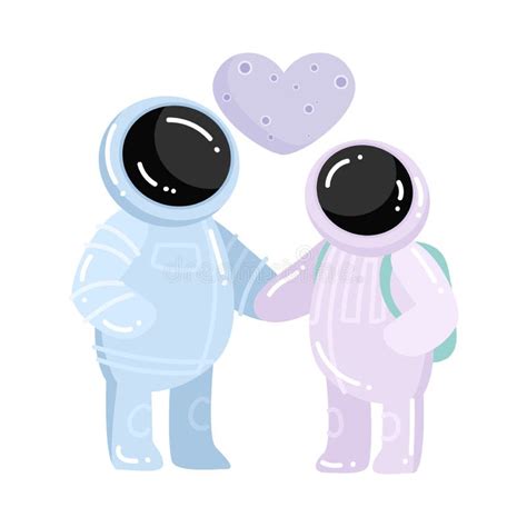 Illustration Of Astronauts Couple In Love Holding Hands Stock Vector