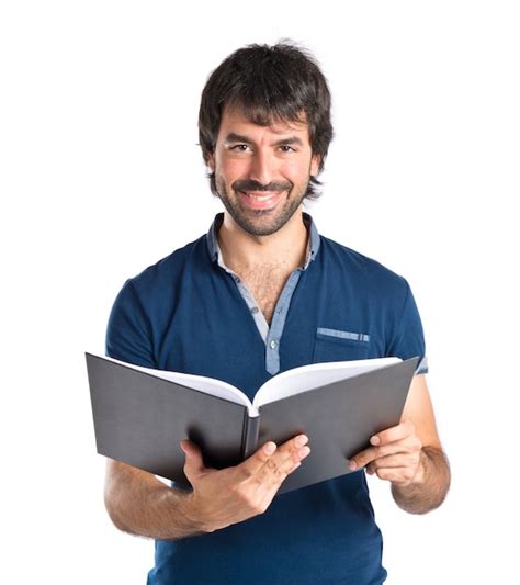 Free Photo Man Reading A Book Over White Background