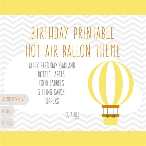 Birthday Printable Hot Air Ballon Theme Etsy