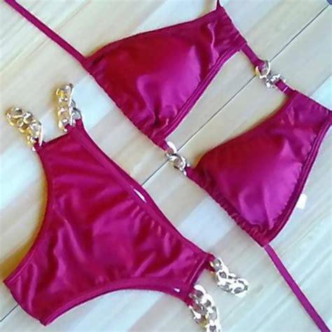 Sexy Chain Decor Bikinis Swimsuit Women Push Up Swimwear Brazilian Bikini Set Beach Swim
