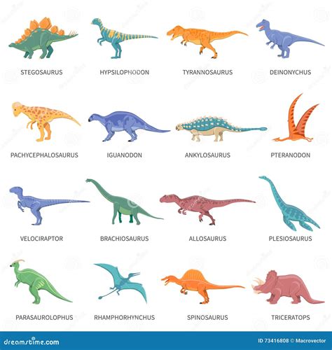 Les Dinosaures Ont Coloré Des Icônes Réglées Illustration de Vecteur