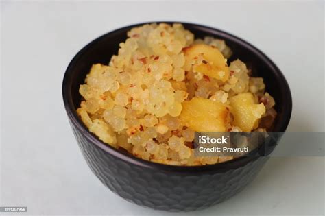 Sabudana Khichdi Or Sabudana Khichri Tapioca Pearls Cassava Sago Dish
