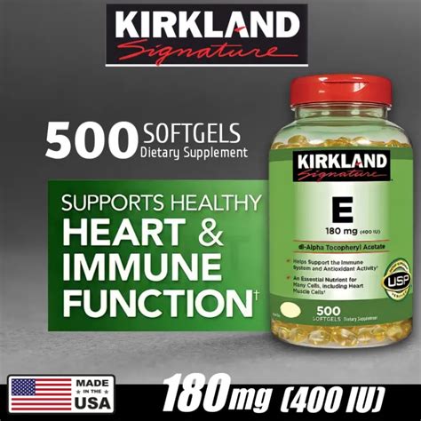 Kirkland Signature Vitamin E 180mg 400I U 500 Soft Gel Capsules Helps