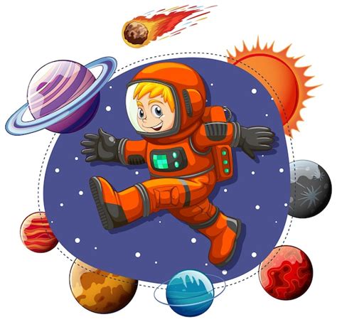 Astronaut Im Weltraum Im Cartoon Stil Kostenlose Vektor