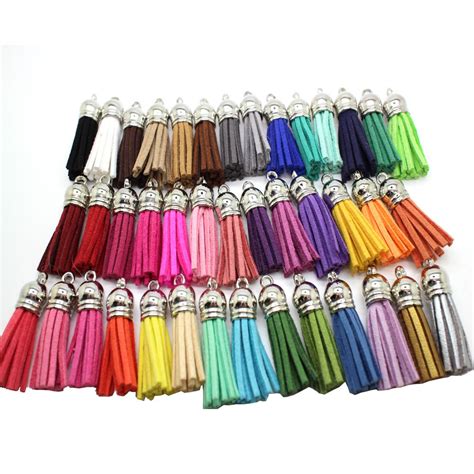 100pcs 38mm 1 5 Suede Leather Tassel With Silver Caps 100pcs Silver Home And Kitchen