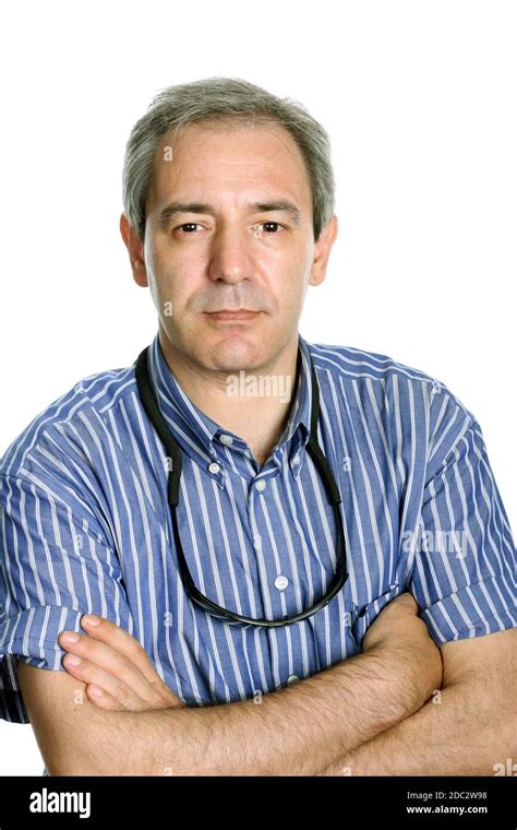 Mature Casual Man Portrait Isolated On White Stock Photo Alamy