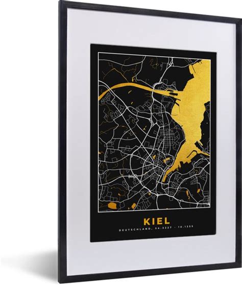 Fotolijst Incl Poster Kiel Plattegrond Stadskaart Kaart Goud