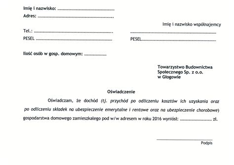 O Wiadczenia O Dochodach Za Rok Towarzystwo Budownictwa