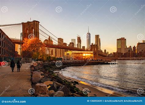 Brooklyn Bridge at Sunset View at New York City, Editorial Stock Image ...