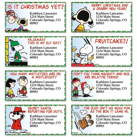 Peanuts Christmas Capers Border Return Address Labels Colorful Images