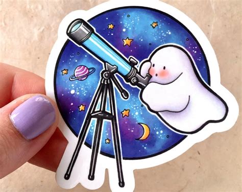 Cute Space Stargazing Ghost Vinyl Sticker Etsy