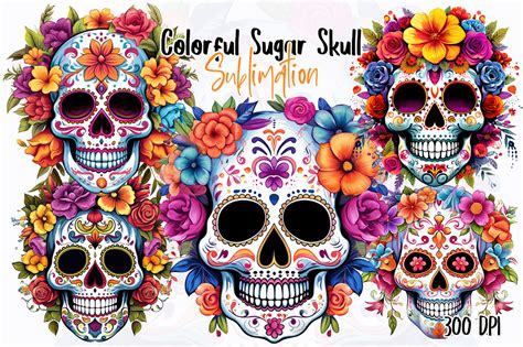 Colorful Sugar Skull Sublimation Clipart Graphic By Aspect Studio