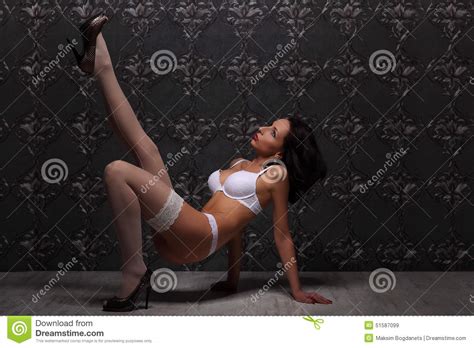 Brunette Woman At Lingerie Posing On Vintage Stock Image Image Of Seduction People 51587099