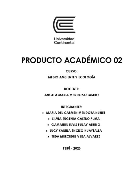 PA02 Grupo 3 Medio ambiente y Ecología PRODUCTO ACADÉMICO 02 CURSO