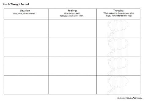 Thought Record Worksheet Simple Column Mind Over