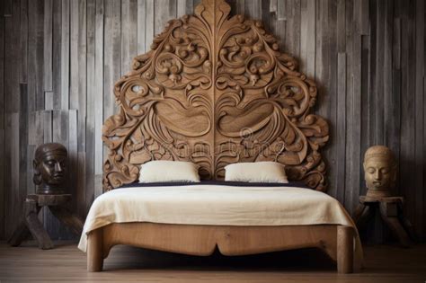 Elaborate Carved Wooden Headboard On A Vintage Bed Stock Illustration Illustration Of