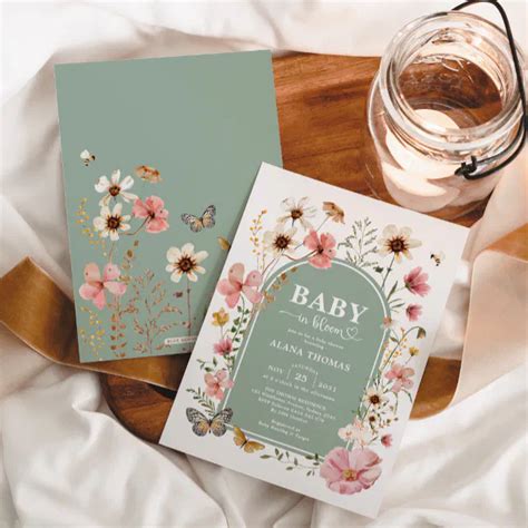 Sage Green Boho Wildflower Baby In Bloom Shower Invitation Zazzle