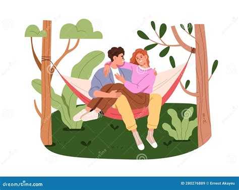 Love Couple Relaxing In Garden Hammock Happy Young Man And Woman